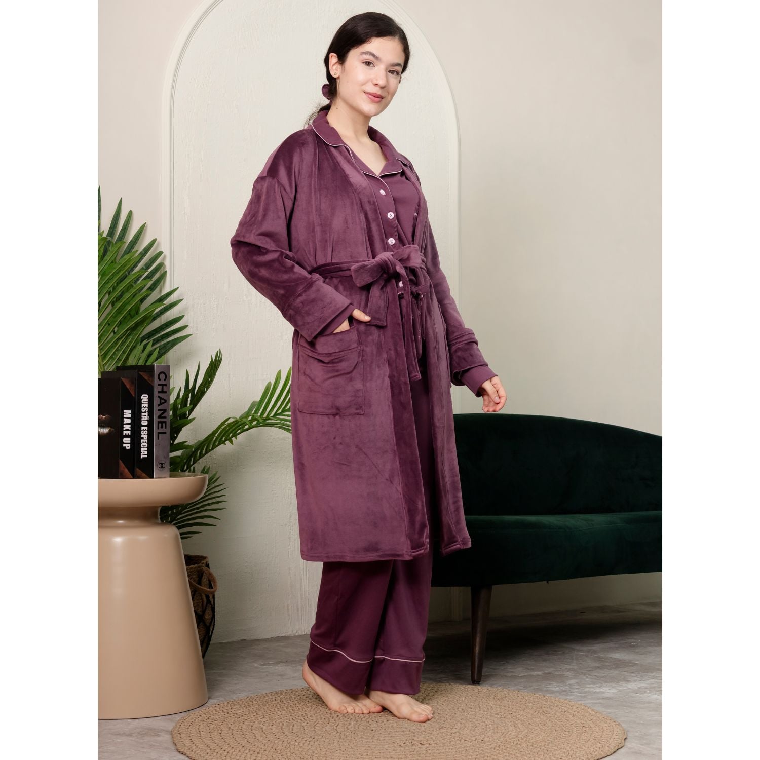 SALIDA DE CAMA ABRIGADORA BONNIE INVIERNO MUJER MORA - 1
