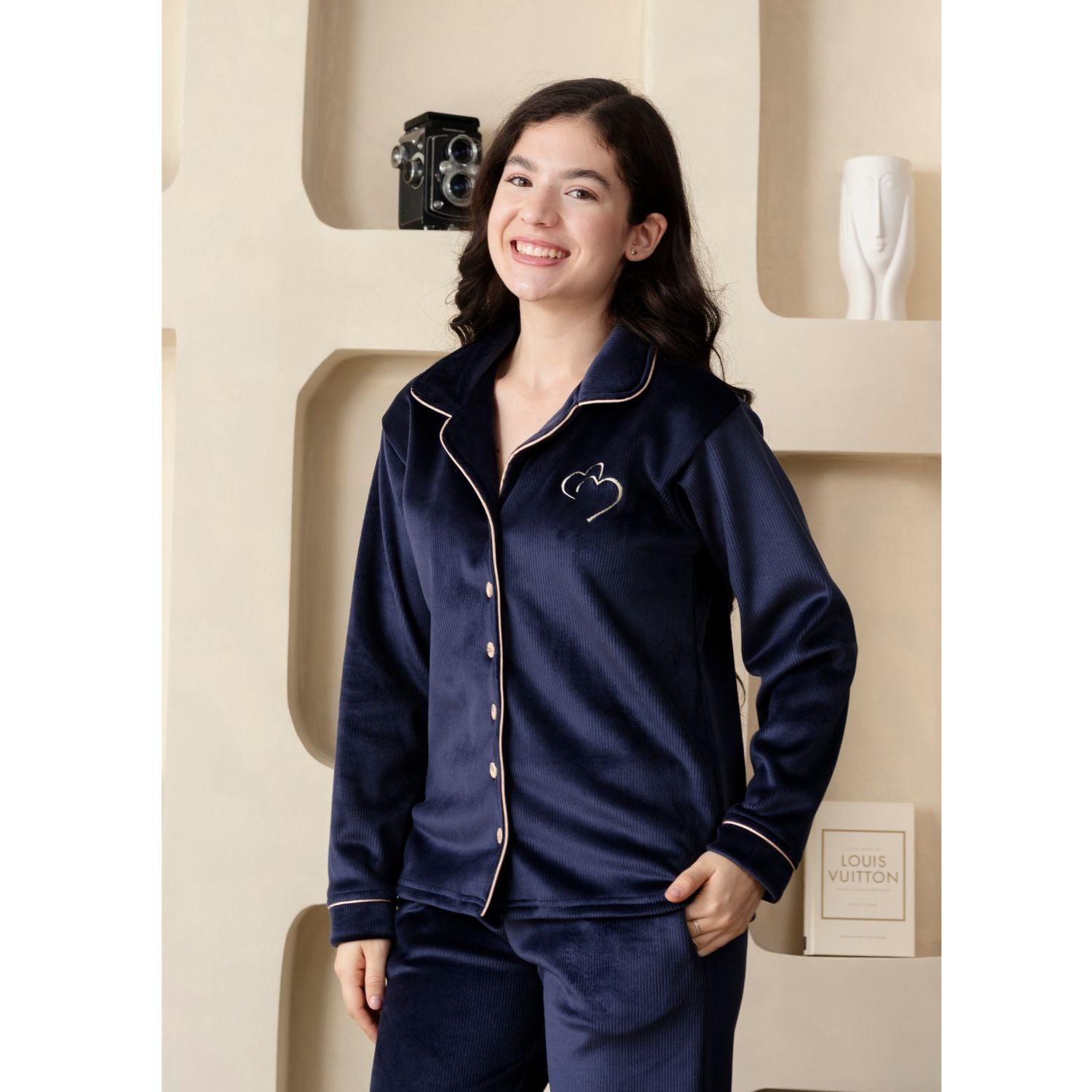PIJAMA DE DAMA EN BONNIE ACANALADO AZUL INVIERNO - 1