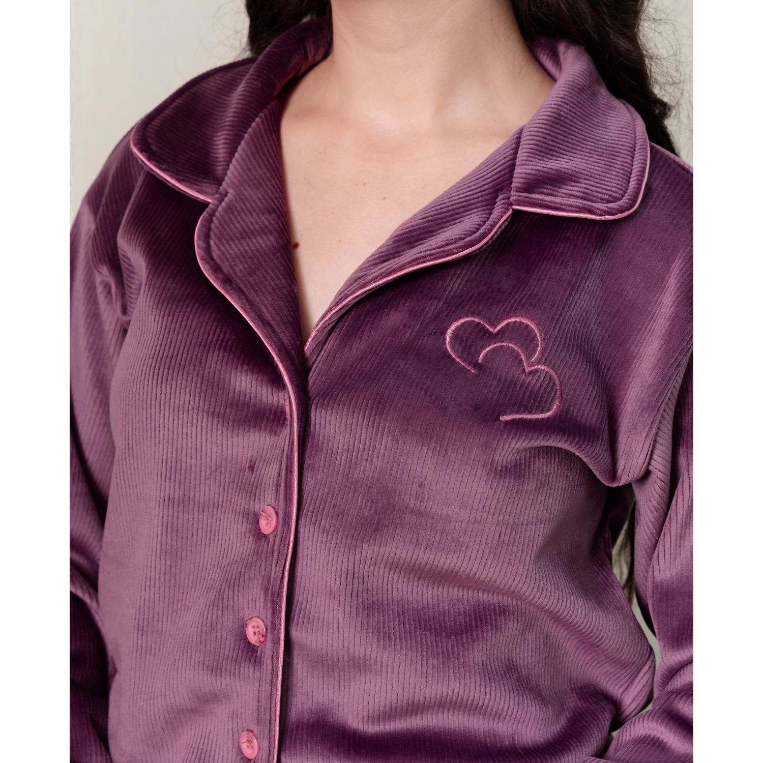 PIJAMA DE DAMA EN BONNIE ACANALADO MORA  INVIERNO - 2