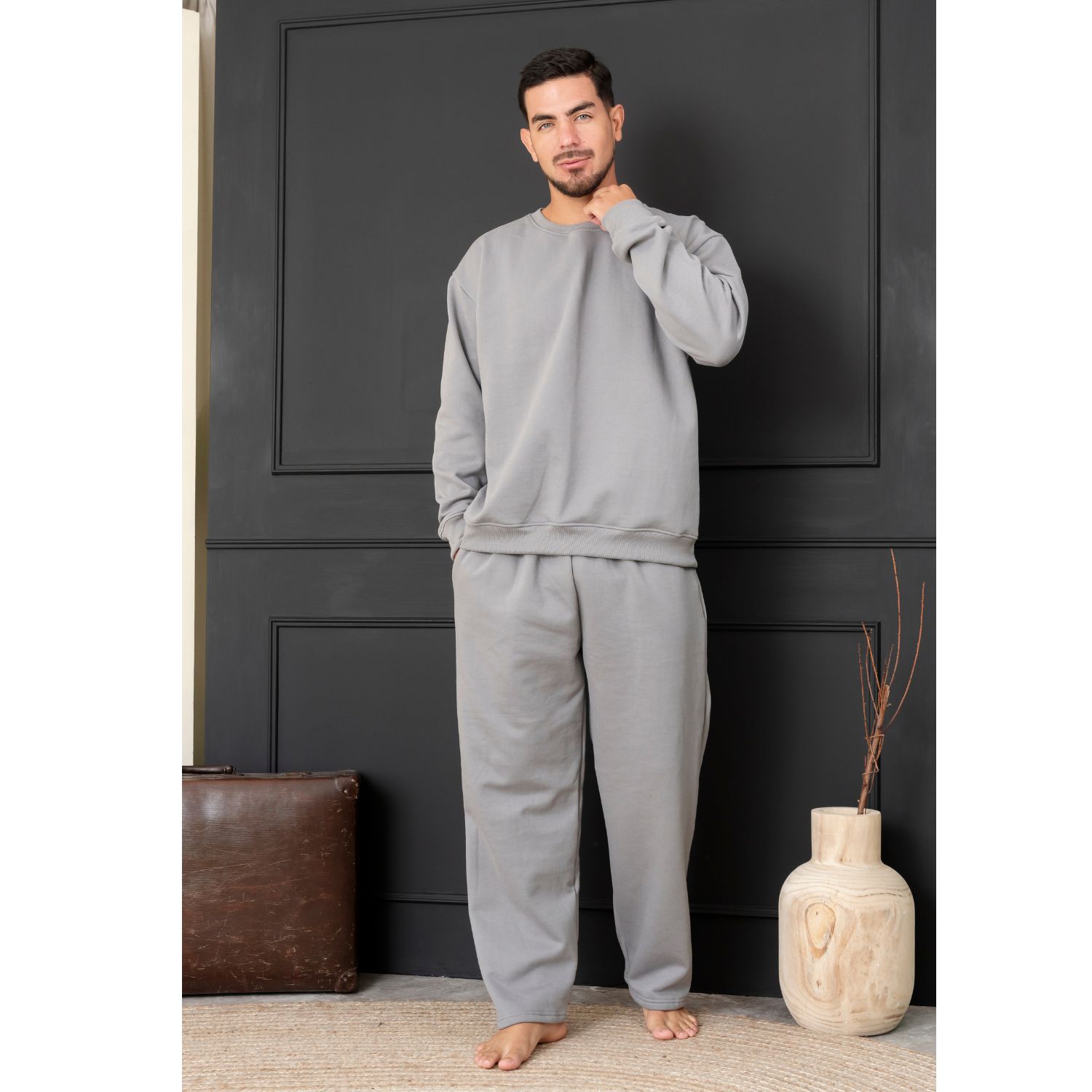 PIJAMA HOMBRE ALGODÓN FRANELA BUZO PLOMO - 3