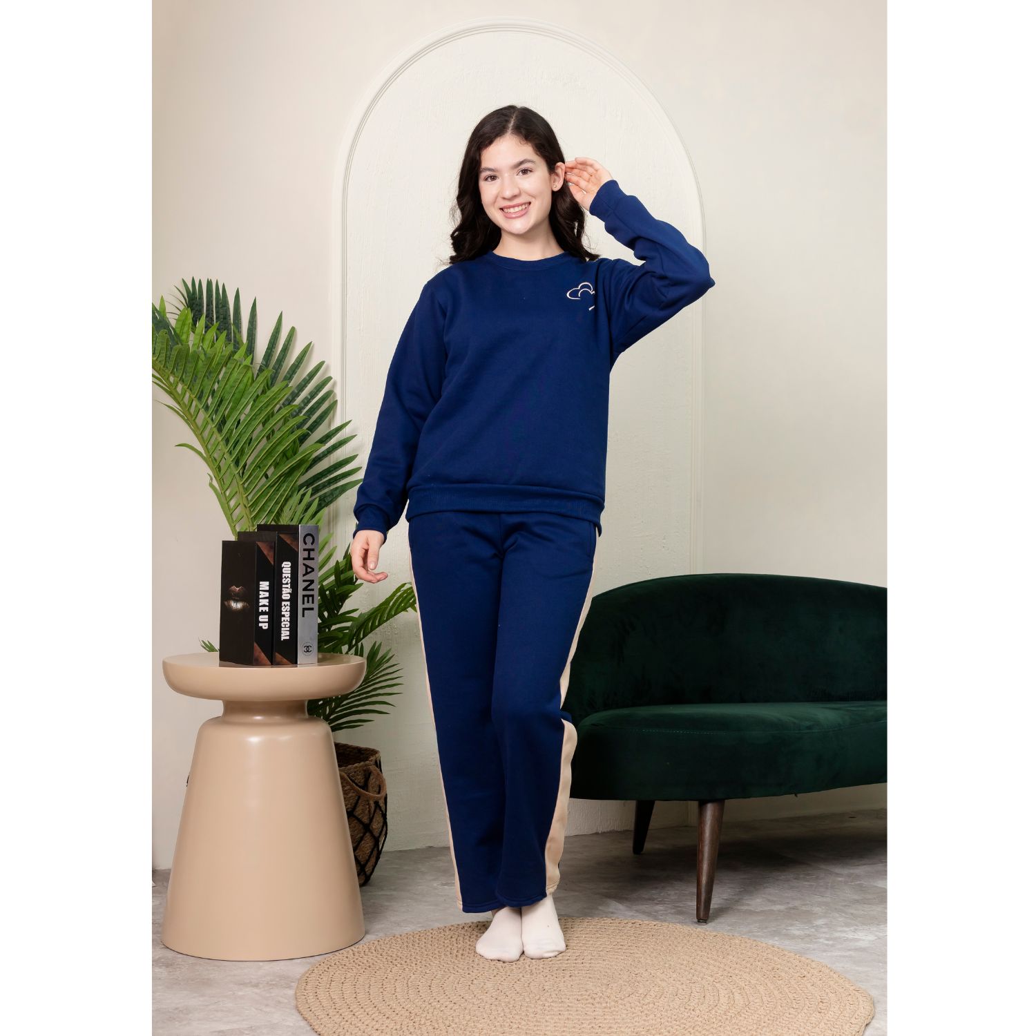 PIJAMA MUJER ALGODÓN FRANELA BUZO AZUL - 1
