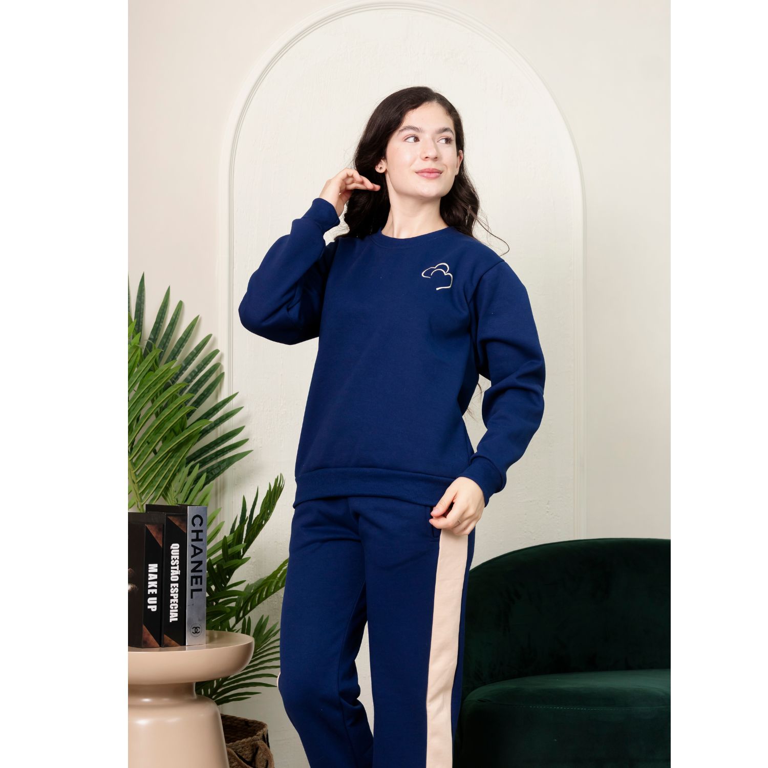 PIJAMA MUJER ALGODÓN FRANELA BUZO AZUL - 3