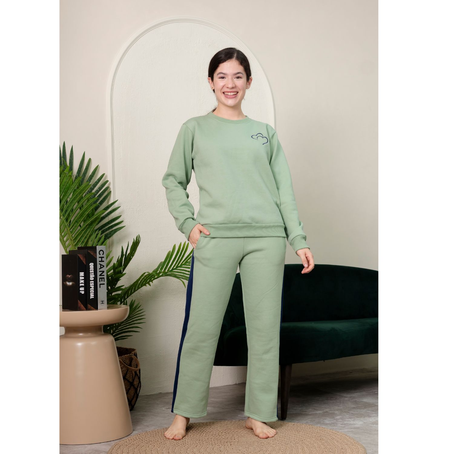 PIJAMA MUJER ALGODÓN FRANELA BUZO VERDE - 1
