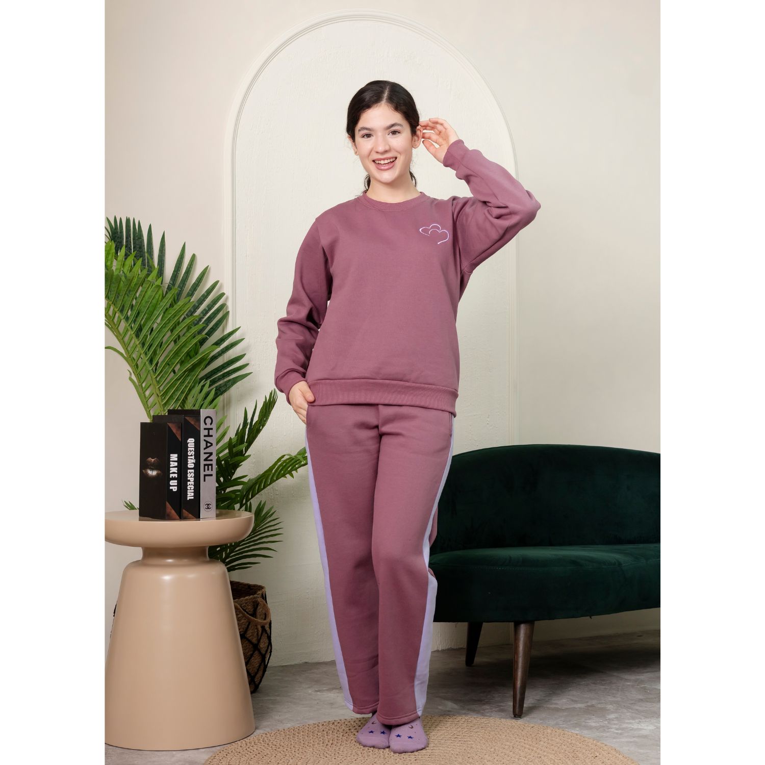 PIJAMA MUJER ALGODÓN FRANELA BUZO MORA - 1