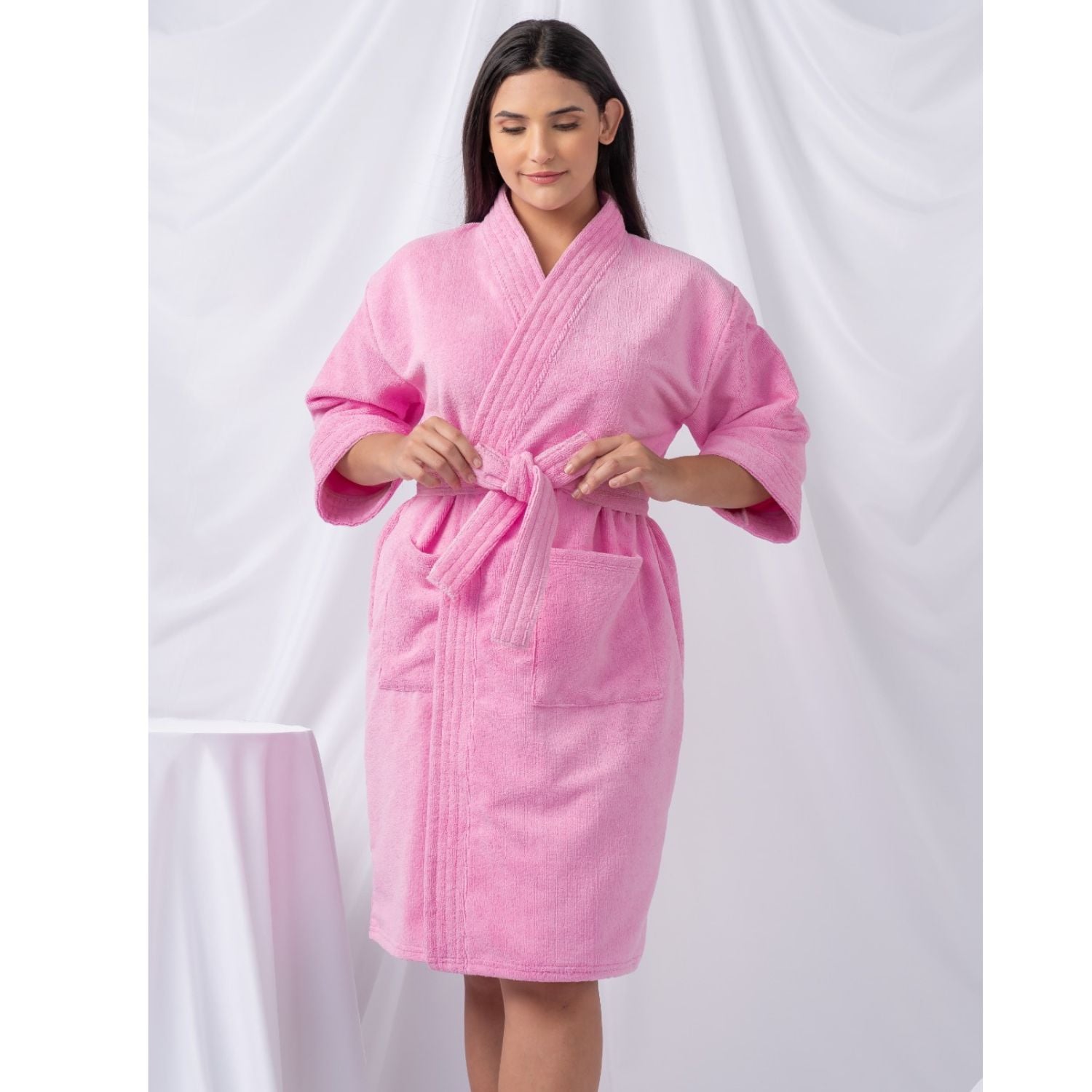 SALIDA DE BAÑO ROSA MICROFIBRA MUJER - 1