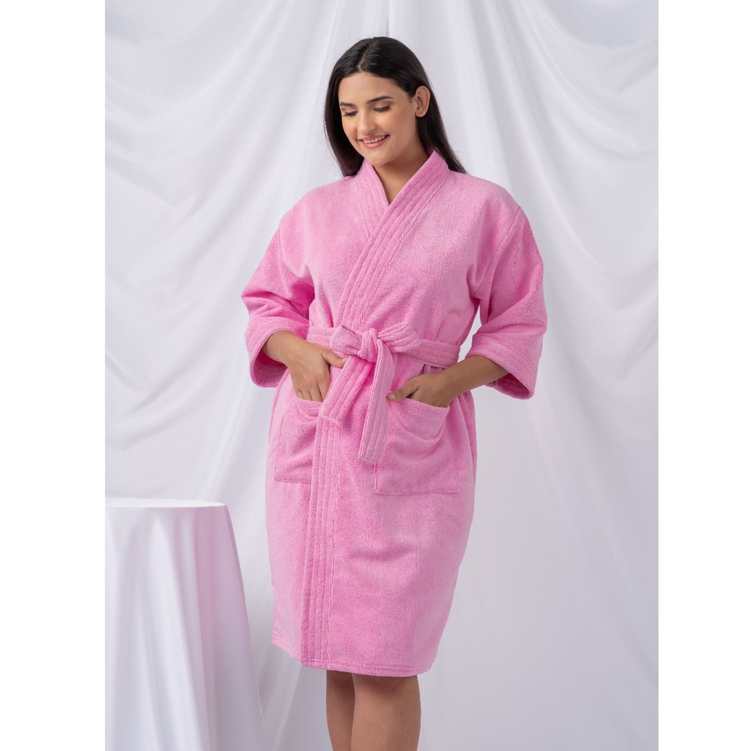 SALIDA DE BAÑO ROSA MICROFIBRA MUJER - 2