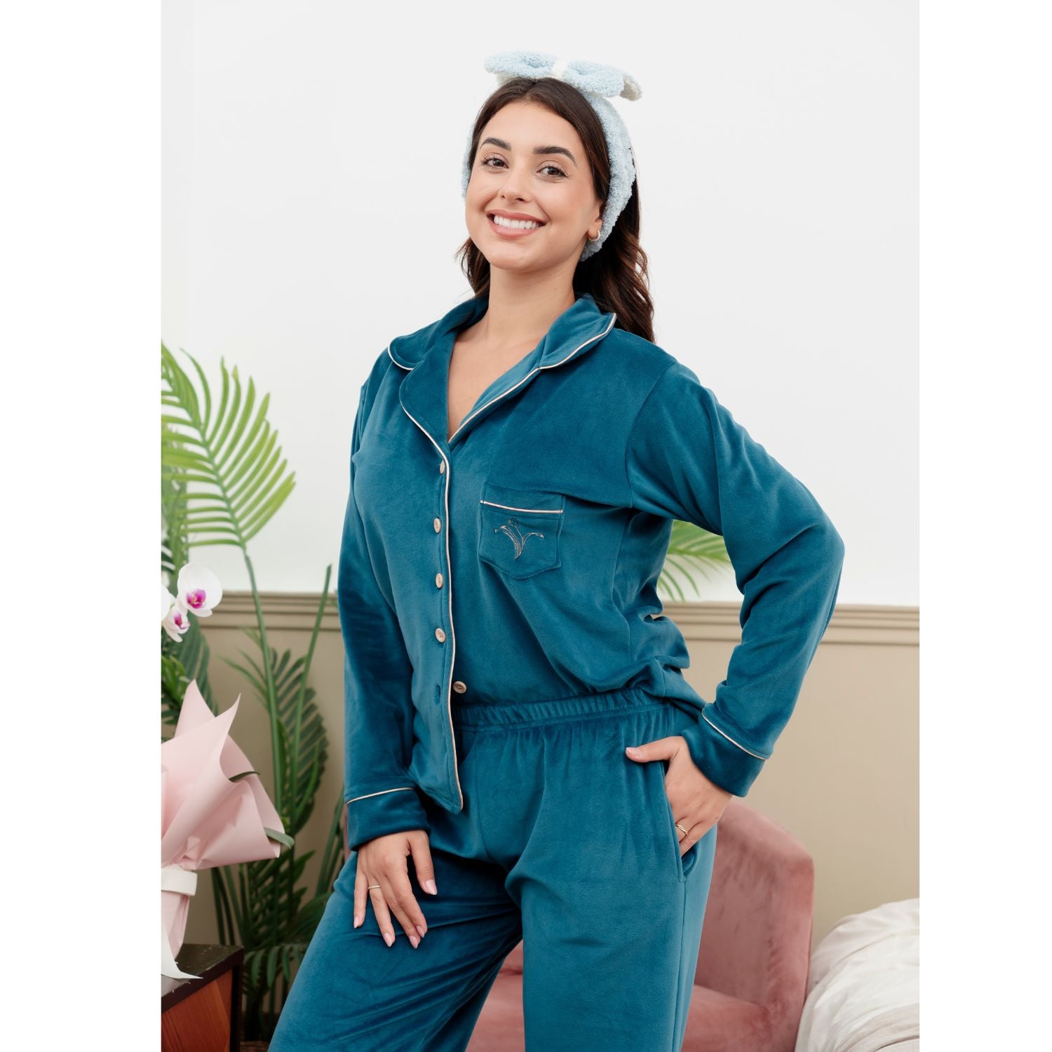 PIJAMA DAMA CAMISERO BONNIE ATERCIOPELADO INVIERNO - 1