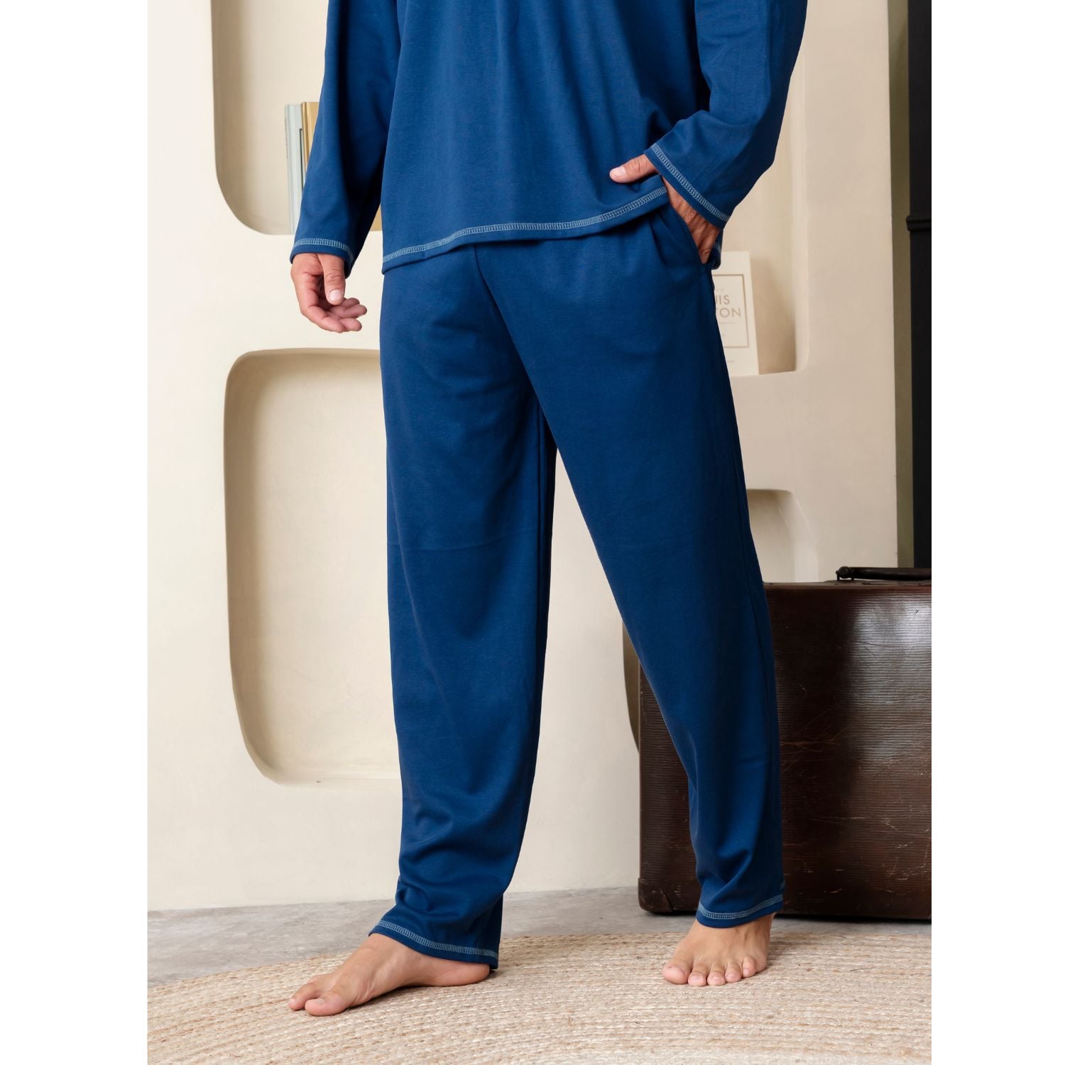 PIJAMA DE HOMBRE MANGA LARGA PANTALÓN COLOR ENTERO  ALGODÓN PIMA - 5