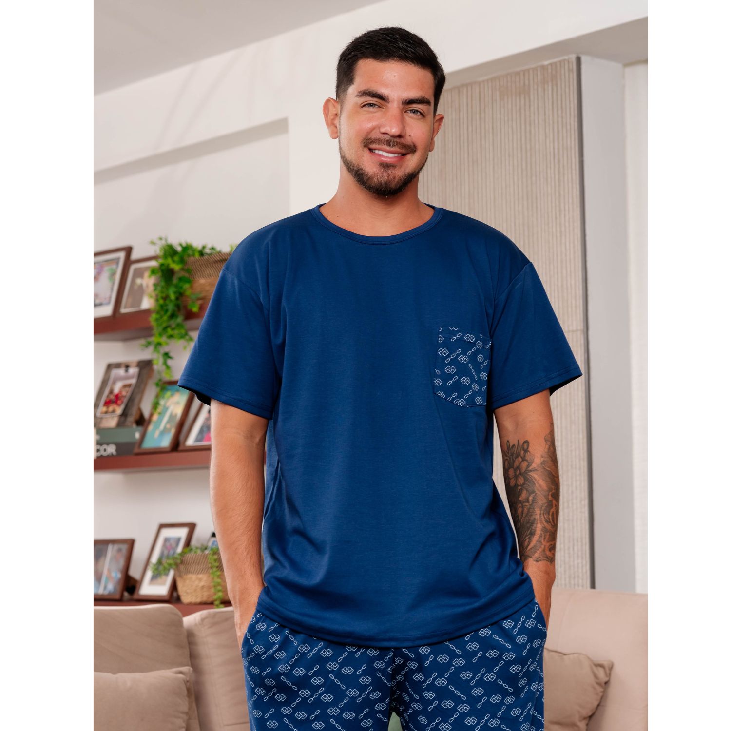 PIJAMA DE HOMBRE MANGA CORTA PANTALÓN ESTAMPADO ALGODÓN PIMA - 3