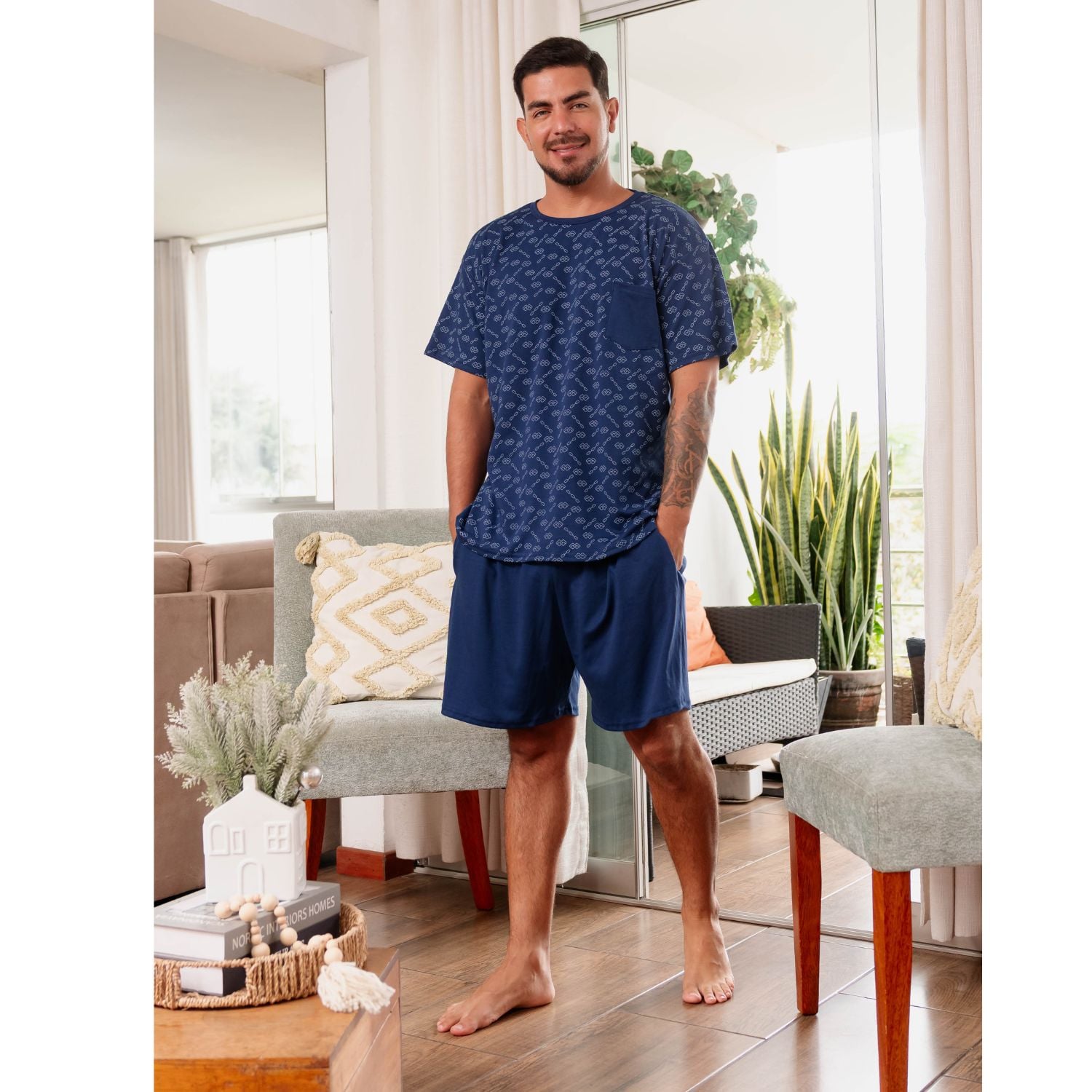 PIJAMA DE HOMBRE POLO ESTAMPADO CON SHORT ALGODON PIMA - 1