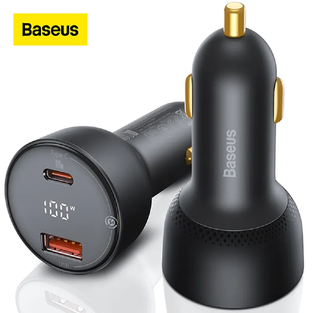 CARGADOR DE AUTO CARGA RÁPIDA 100 W QC DUAL USB TIPO C - 1