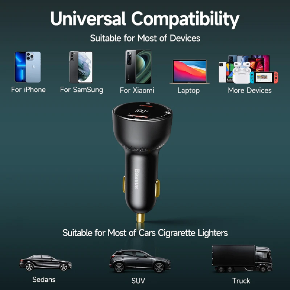 CARGADOR DE AUTO CARGA RÁPIDA 100 W QC DUAL USB TIPO C - 5