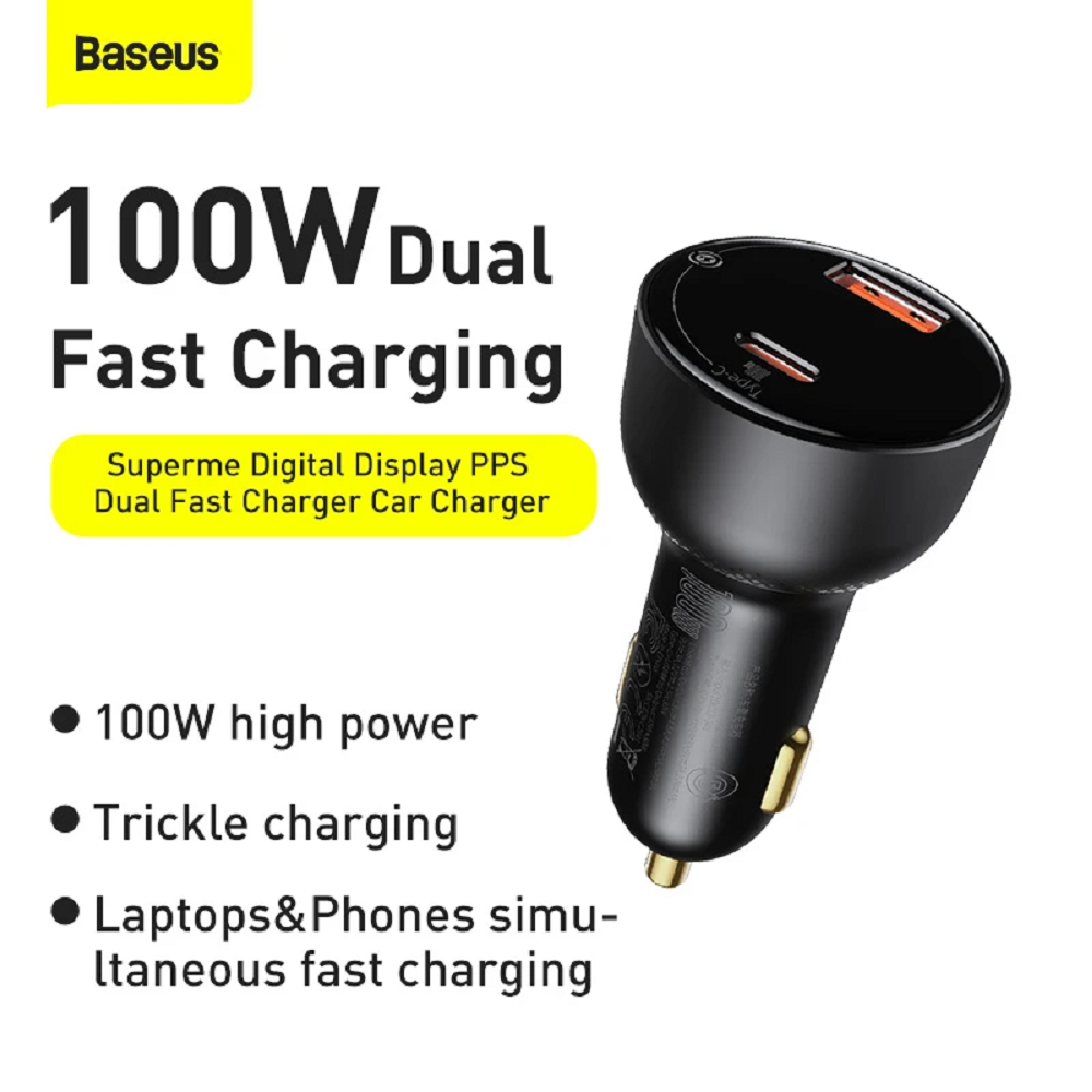 CARGADOR DE AUTO CARGA RÁPIDA 100 W QC DUAL USB TIPO C - 6