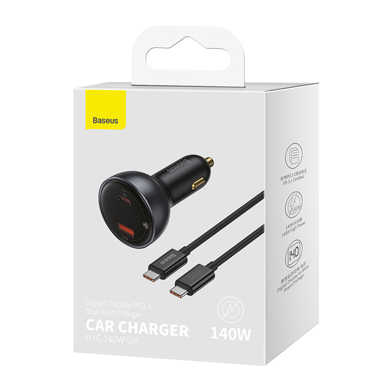 CARGADOR DE AUTO CARGA RÁPIDA 140 W PD 3.1 + CABLE 1 M - 8