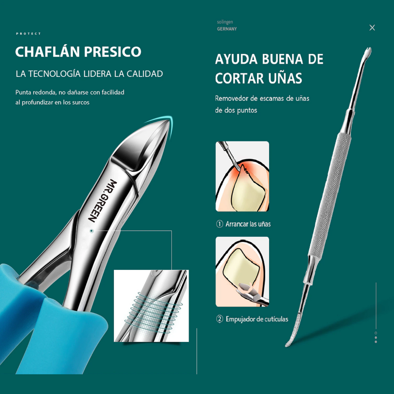 CORTAUÑAS UÑAS ENCARNADAS PEDICURA MR GREEN MR1033 ACERO INOXIDABLE ANTISALPICADURAS. - 5