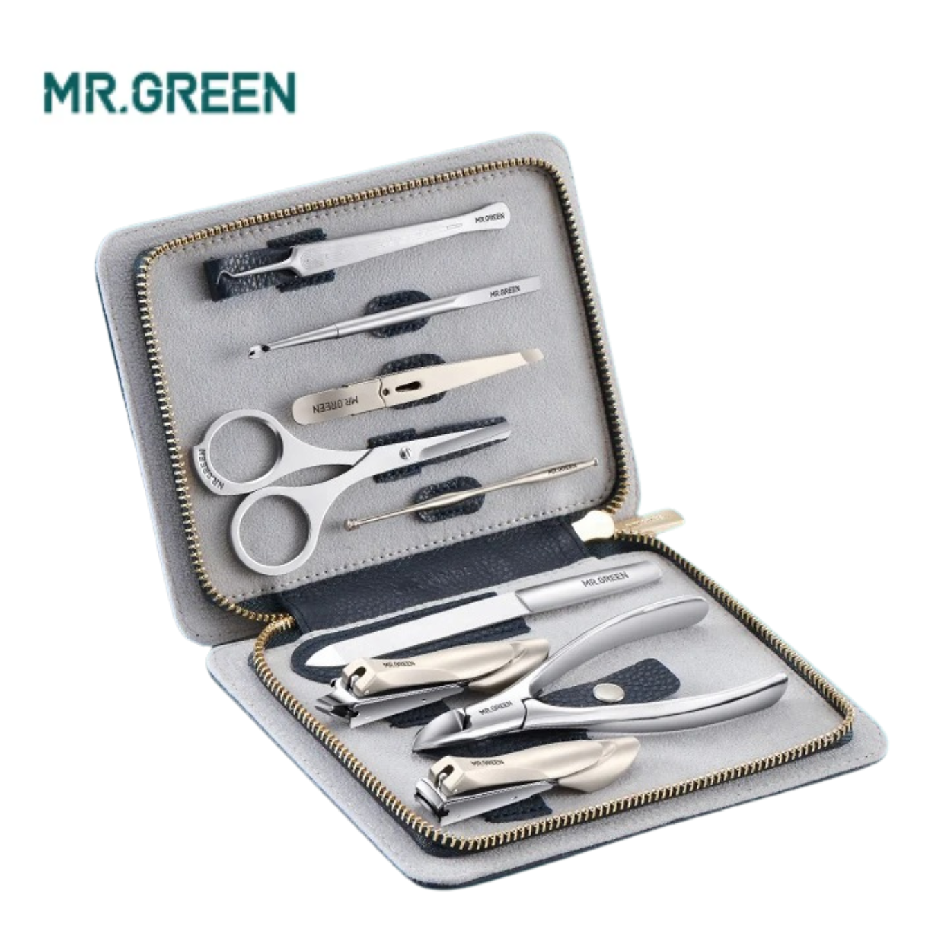 MANICURA PEDICURA CORTAUÑAS CUIDADO PERSONAL MR GREEN MR8012 SET 9 PIEZAS ACERO INOXIDABLE. - 1