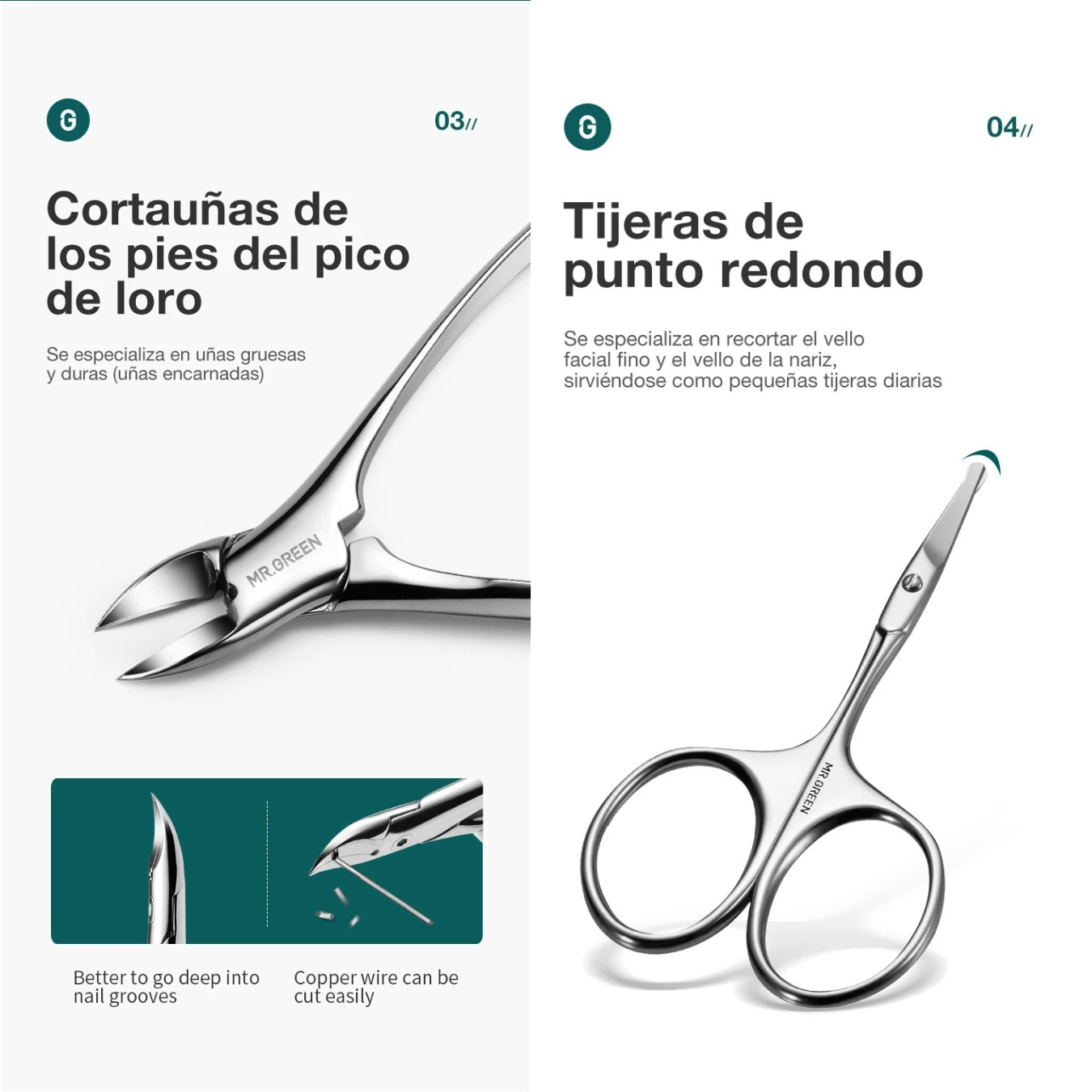 MANICURA PEDICURA CORTAUÑAS MR GREEN MR 6019 CUIDADO PERSONAL SET 9 PIEZAS ACERO INOXIDABLE - 5