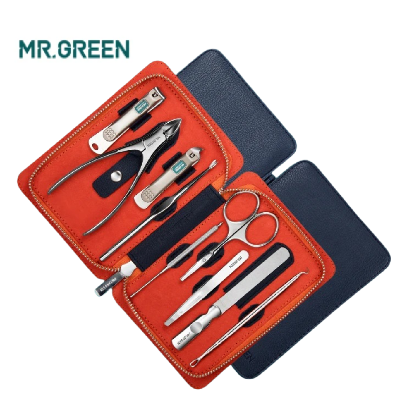 MANICURA PEDICURA CORTAUÑAS MR GREEN MR 6019 CUIDADO PERSONAL SET 9 PIEZAS ACERO INOXIDABLE - 9