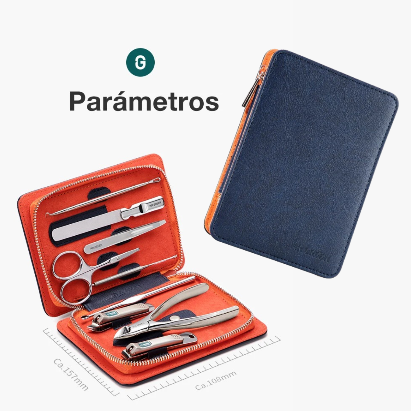 MANICURA PEDICURA CORTAUÑAS MR GREEN MR 6019 CUIDADO PERSONAL SET 9 PIEZAS ACERO INOXIDABLE - 10