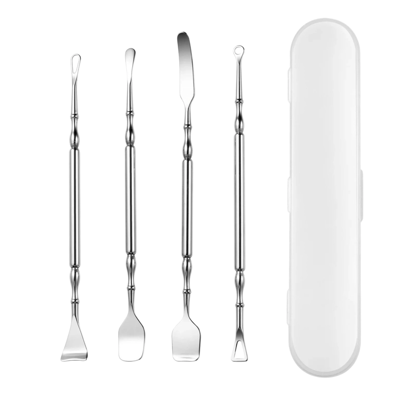 REMOVEDOR EXTRACTOR ESPÁTULAS PUNTOS NEGROS ESPINILLAS SACA COMEDONES SM ACERO INOXIDABLE 4 PIEZAS - 1