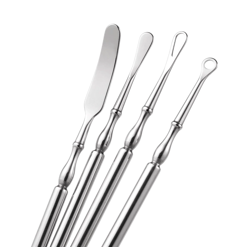 REMOVEDOR EXTRACTOR ESPÁTULAS PUNTOS NEGROS ESPINILLAS SACA COMEDONES SM ACERO INOXIDABLE 4 PIEZAS - 3