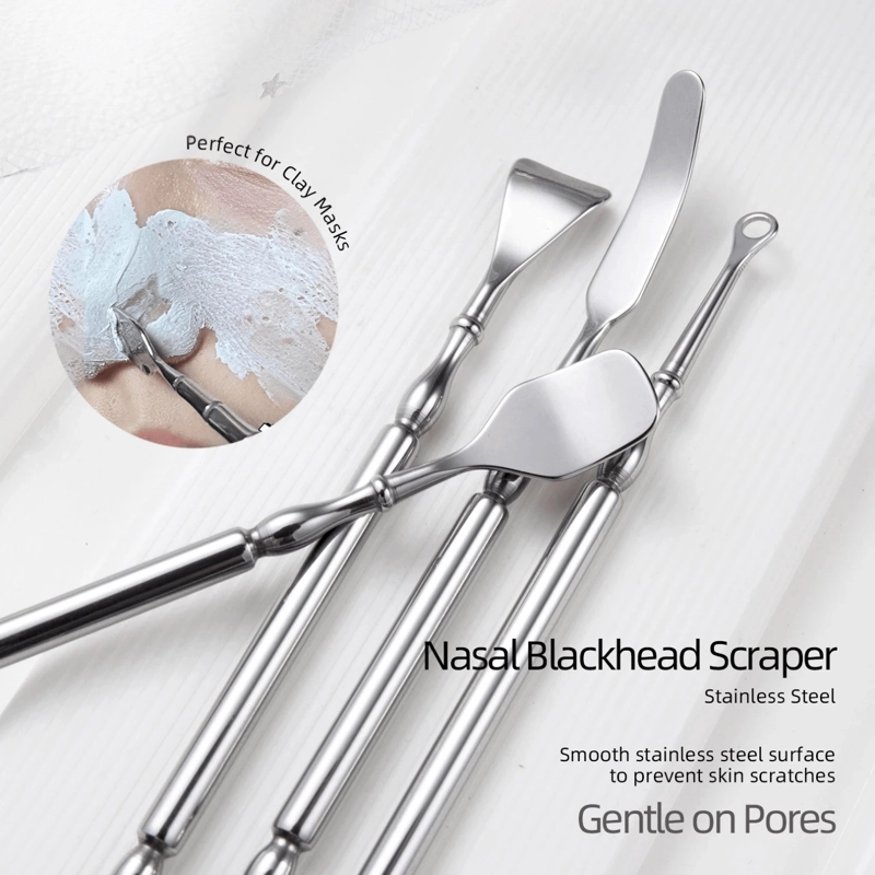 REMOVEDOR EXTRACTOR ESPÁTULAS PUNTOS NEGROS ESPINILLAS SACA COMEDONES SM ACERO INOXIDABLE 4 PIEZAS - 5