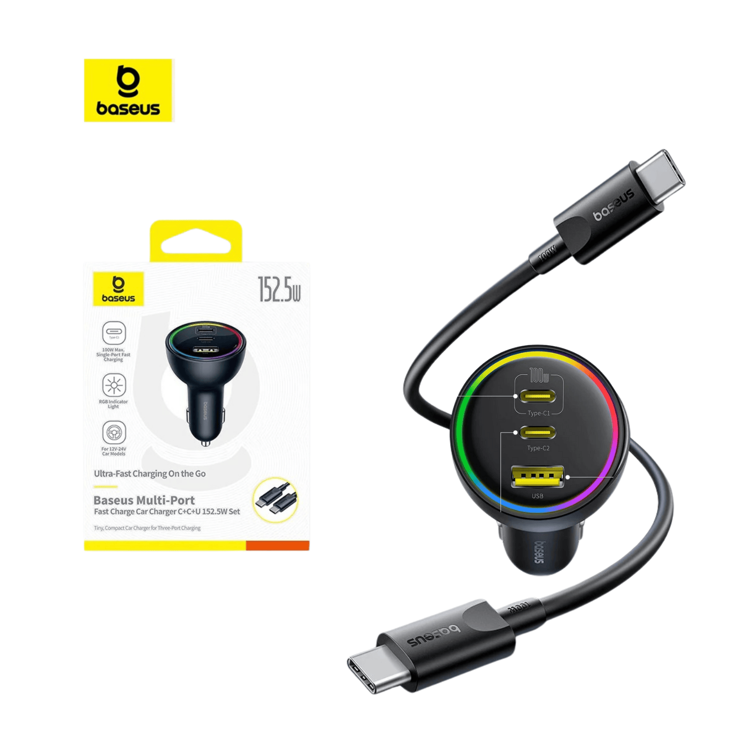 CARGADOR DE AUTO CARGA RAPIDA TOTAL 152.5 W + CABLE 1M. - 1