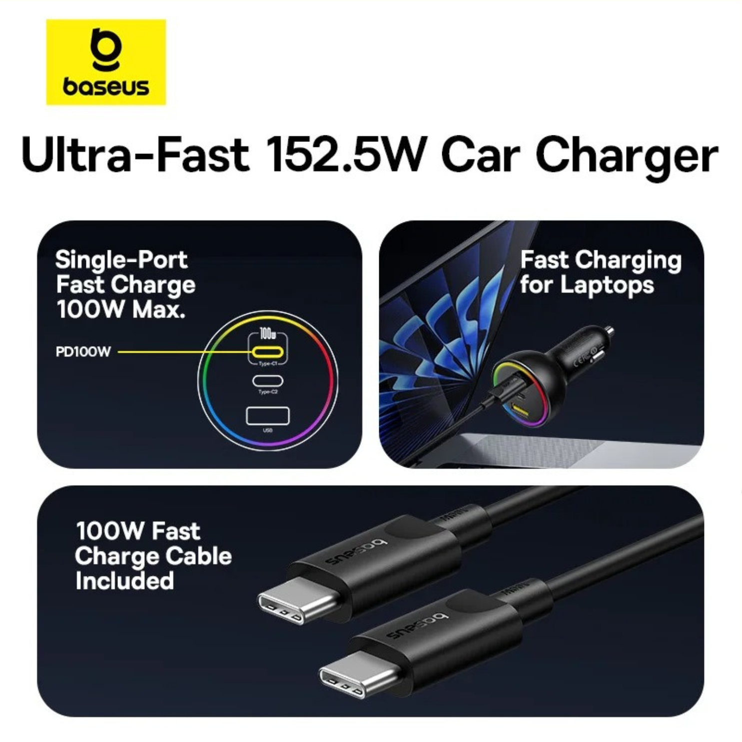 CARGADOR DE AUTO CARGA RAPIDA TOTAL 152.5 W + CABLE 1M. - 3