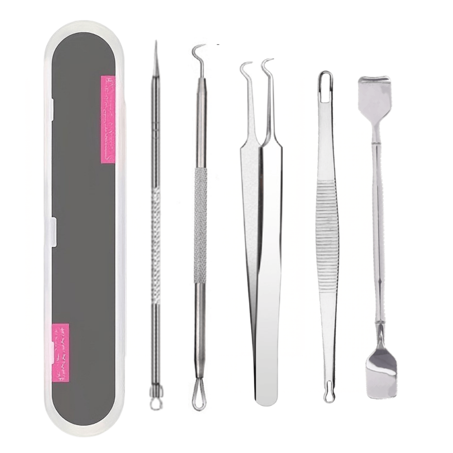 EXTRACTOR PUNTOS NEGROS REMOVEDOR ESPINILLAS ACNE SACA COMEDONES ACERO INOXIDABLE SET 5 PIEZAS - 1