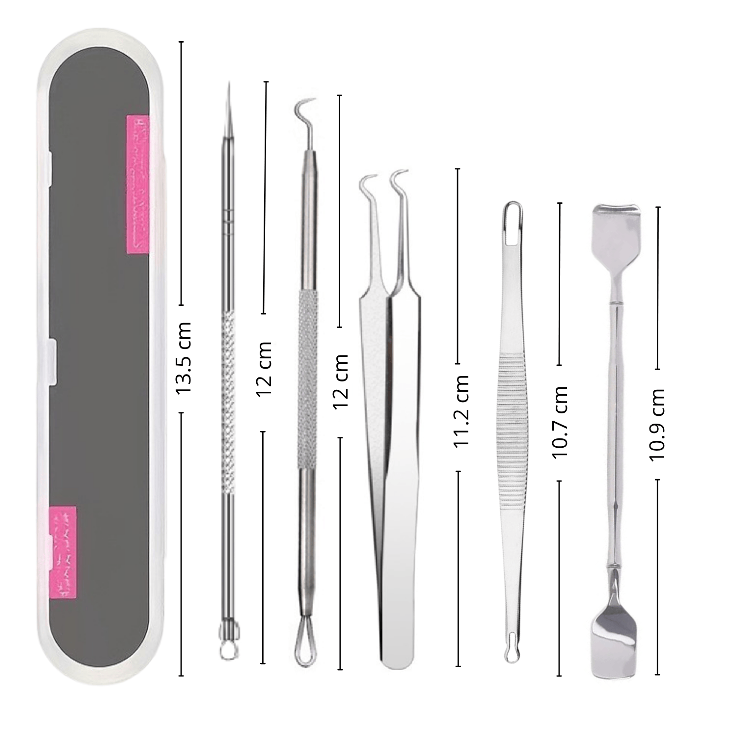 EXTRACTOR PUNTOS NEGROS REMOVEDOR ESPINILLAS ACNE SACA COMEDONES ACERO INOXIDABLE SET 5 PIEZAS - 2