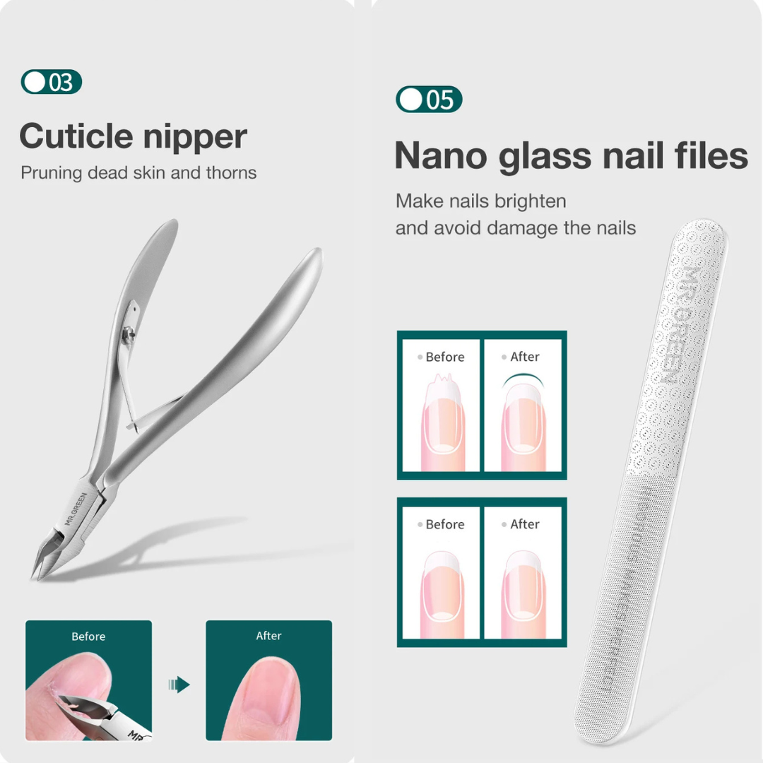 SET MANICURA CORTAUÑAS CUIDADO PERSONAL MR GREEN MR-8886 09 PCS - 3