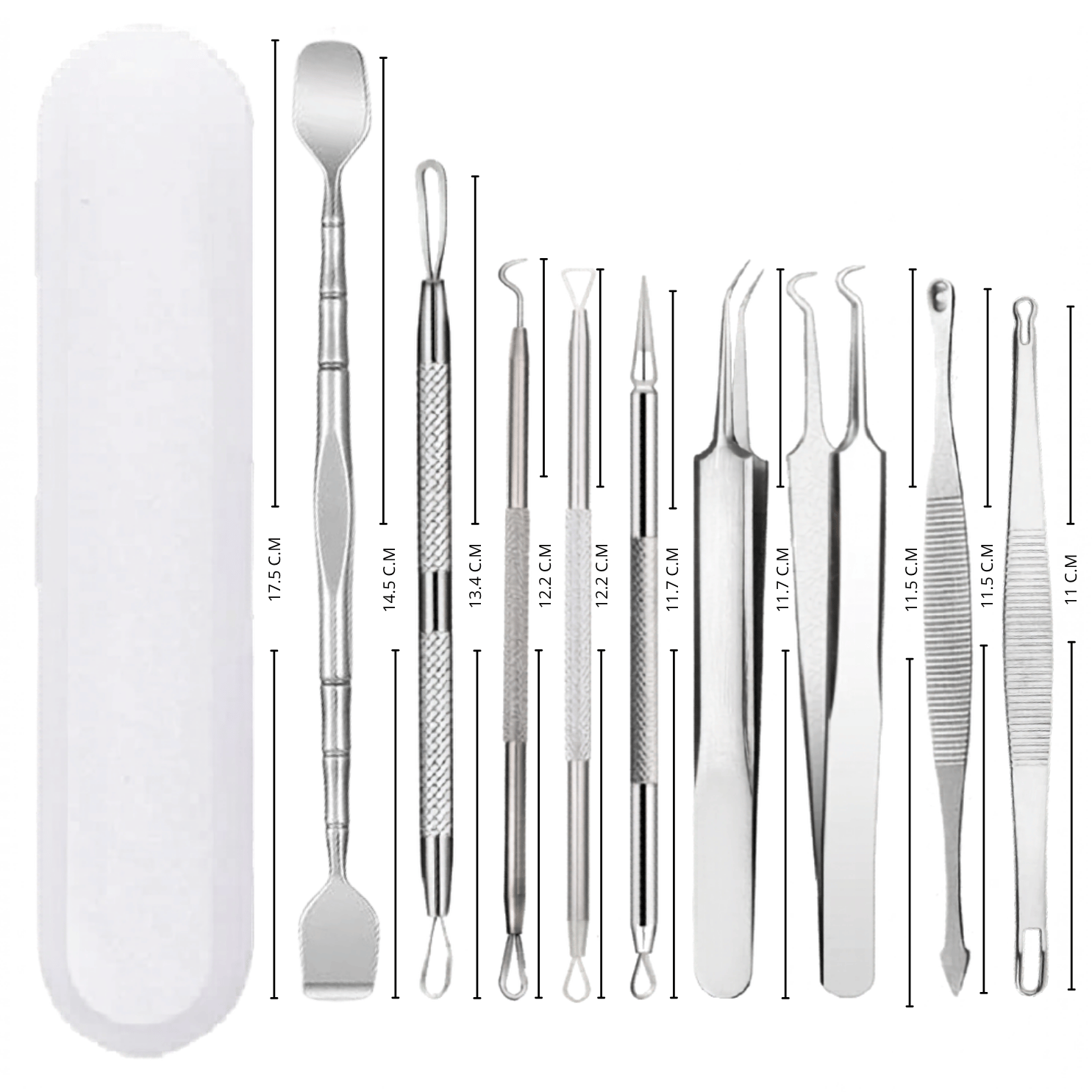 EXTRACTOR REMOVEDOR PUNTOS NEGROS ACNE SACA COMEDONES SM ACERO INOXIDABLE SET 9 PCS. - 2