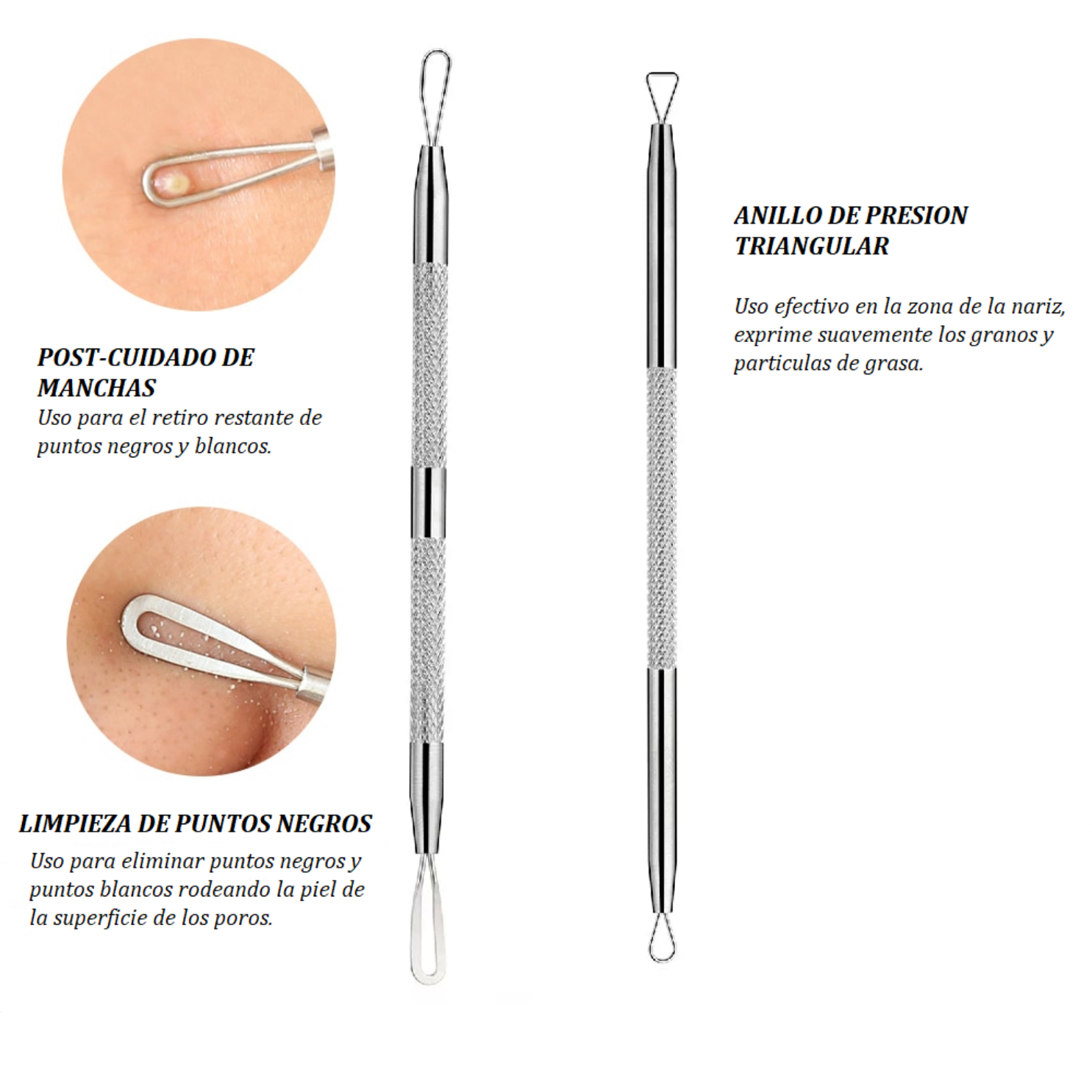 EXTRACTOR REMOVEDOR PUNTOS NEGROS ACNE SACA COMEDONES SM ACERO INOXIDABLE SET 9 PCS. - 5