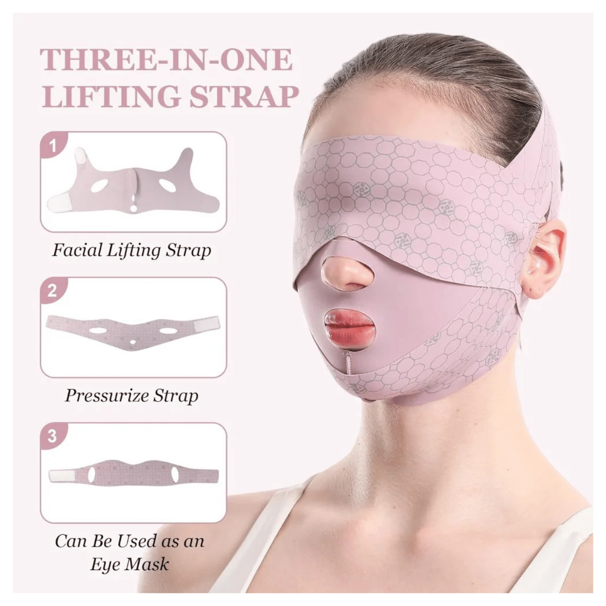 FAJA FACIAL MENTONERA NASO LABIAL DOBLE AJUSTE BANDA DE SUJECIÓN 3 EN 1 - 3