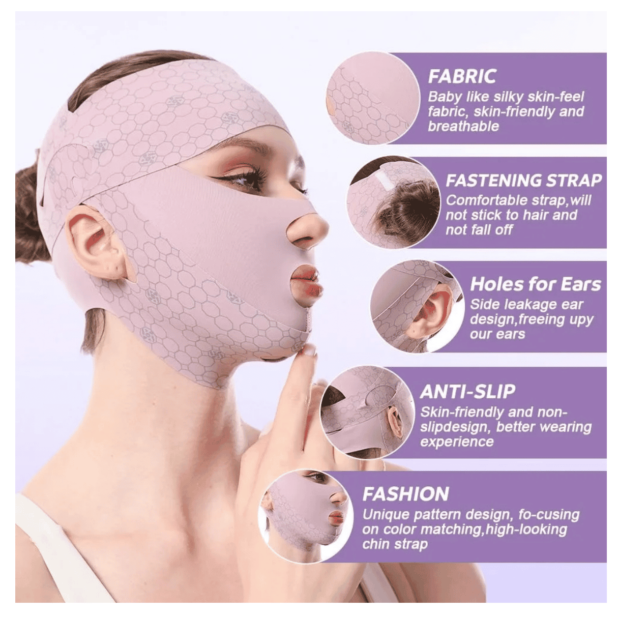 FAJA FACIAL MENTONERA NASO LABIAL DOBLE AJUSTE BANDA DE SUJECIÓN 3 EN 1 - 4