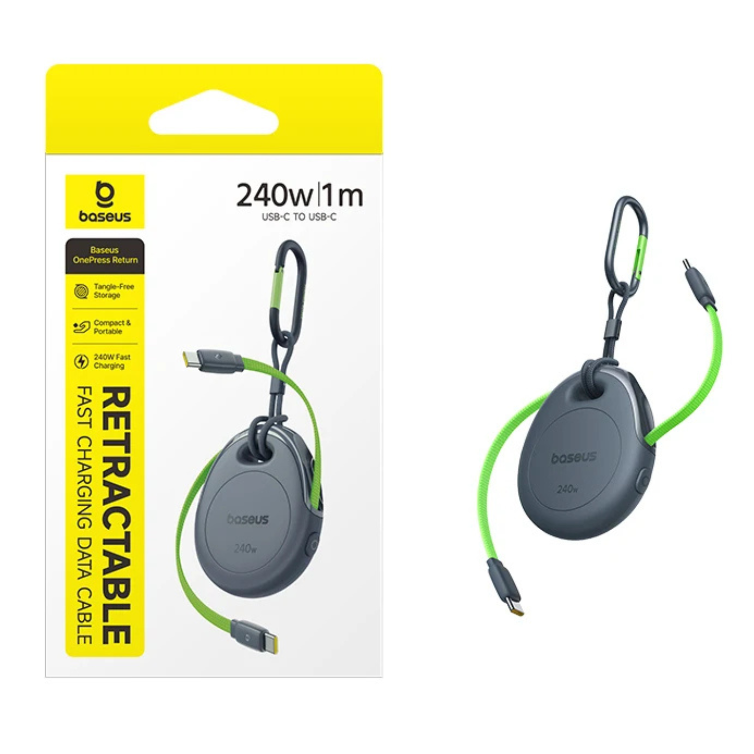 CABLE BASEUS RETRÁCTIL 240W CARGA RÁPIDA RETORNO DE UN TOQUE BLANCO - 1