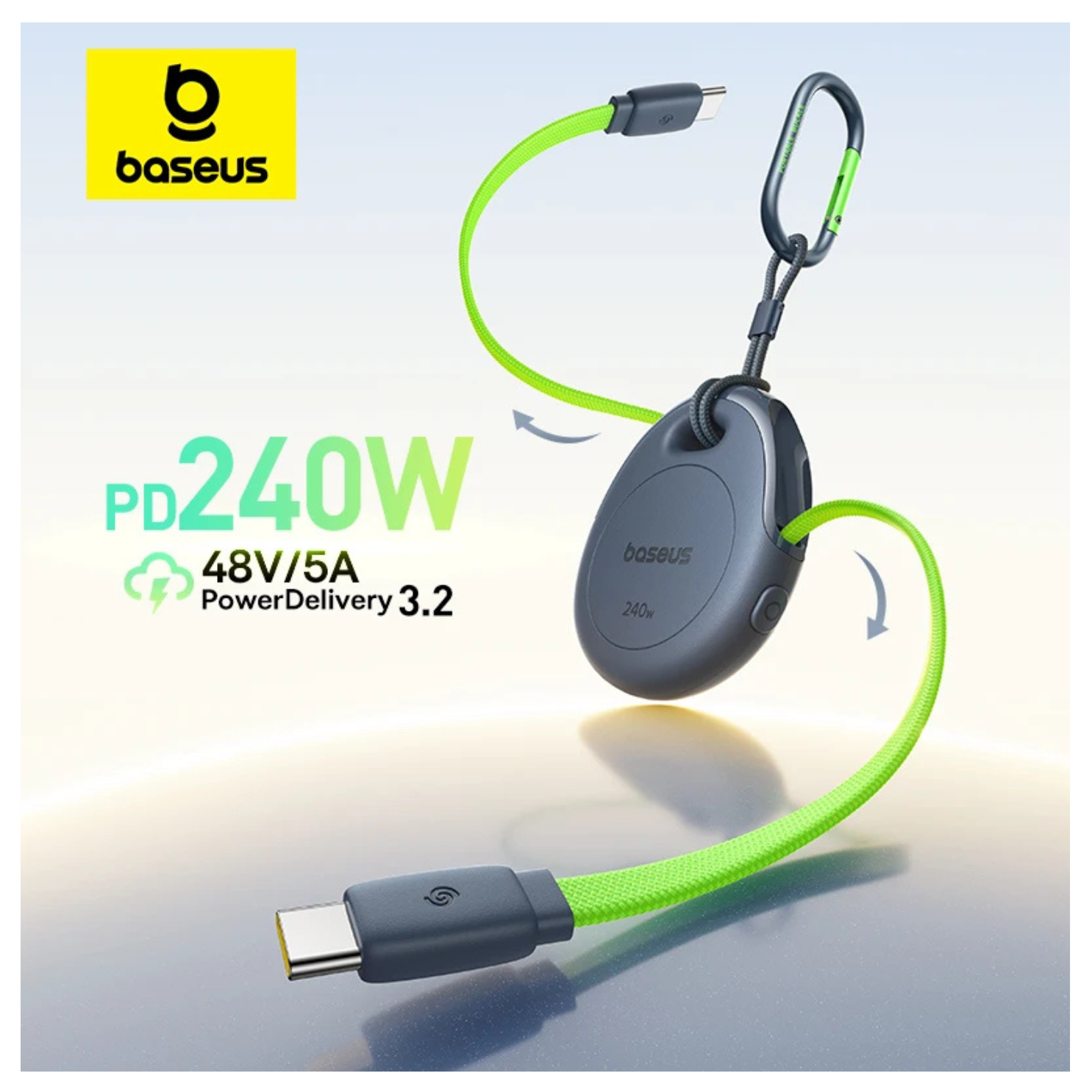 CABLE BASEUS RETRÁCTIL 240W CARGA RÁPIDA RETORNO DE UN TOQUE BLANCO - 9