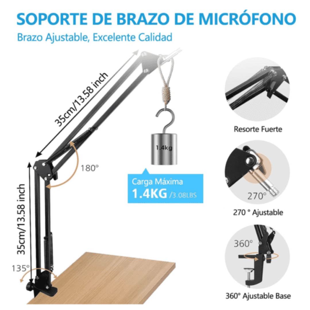 SOPORTE PARA MICRÓFONO BRAZO METAL ARTICULADO AJUSTABLE NB-35 - 10