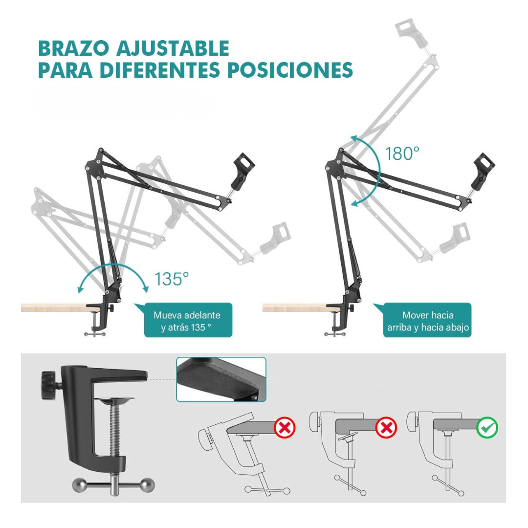SOPORTE PARA MICRÓFONO BRAZO METAL ARTICULADO AJUSTABLE NB-35 - 8
