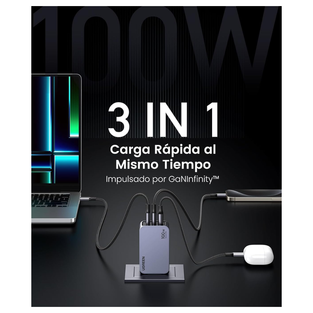 Ugreen Cargador Macbook Laptop Carga Rapida 100W USB 2 TIPO-C 1 USB - 3