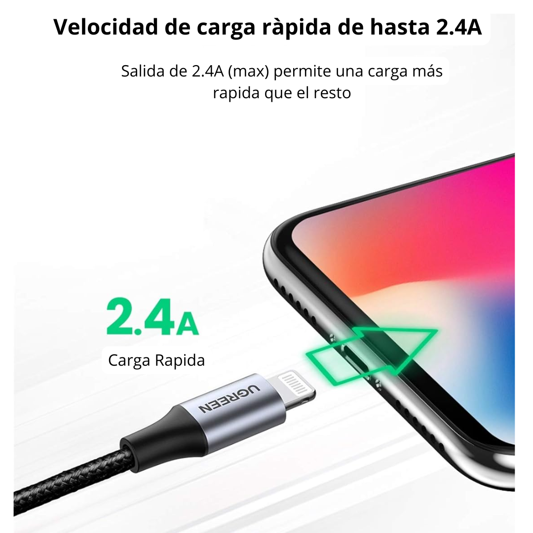 CABLE USB A LIGHTNING UGREEN 1 METRO 2A CARGA RÁPIDA COMPATIBLE IPAD - 3