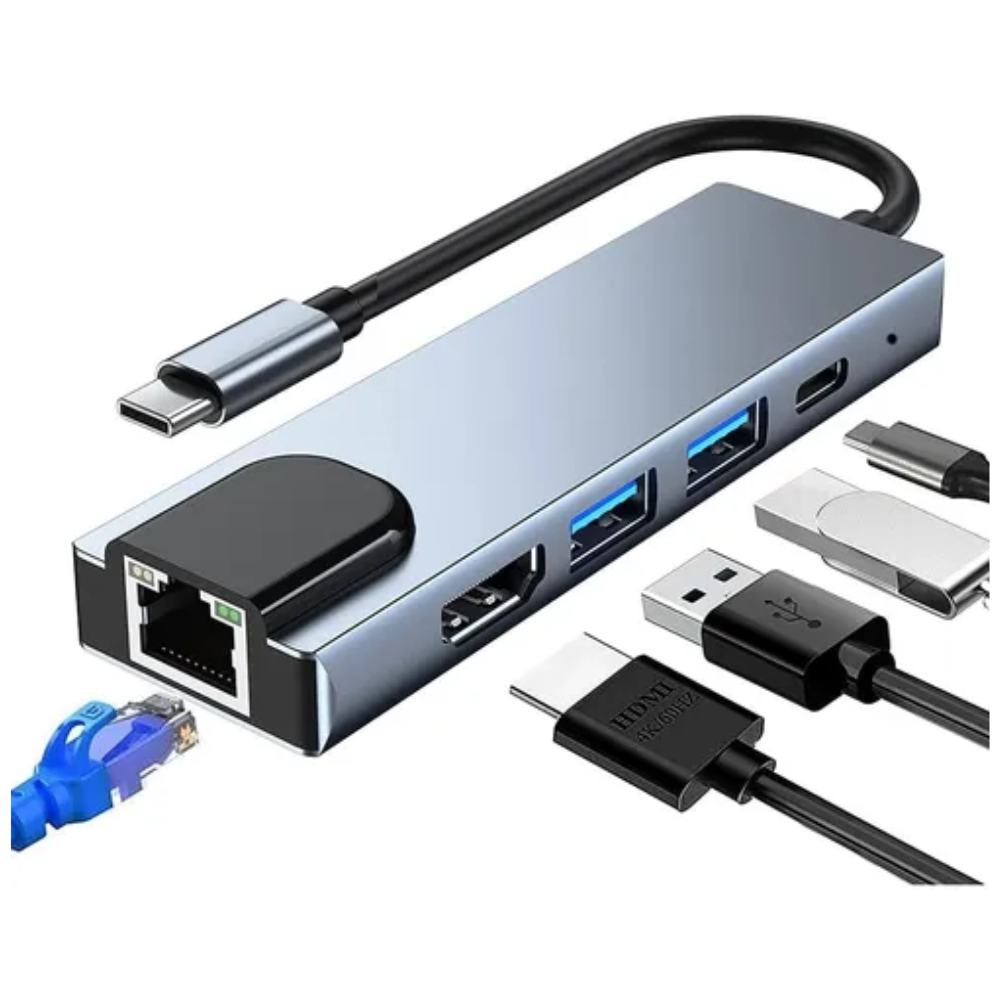 HUB ADAPTADOR USB-C 5 EN 1 SEISA CONVERTIDOR HDMI 4K RJ45 USB TIPO-C - 1