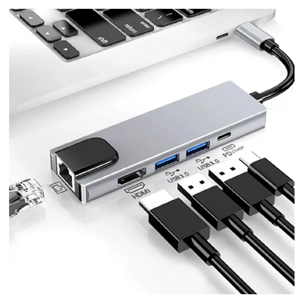 HUB ADAPTADOR USB-C 5 EN 1 SEISA CONVERTIDOR HDMI 4K RJ45 USB TIPO-C - 3
