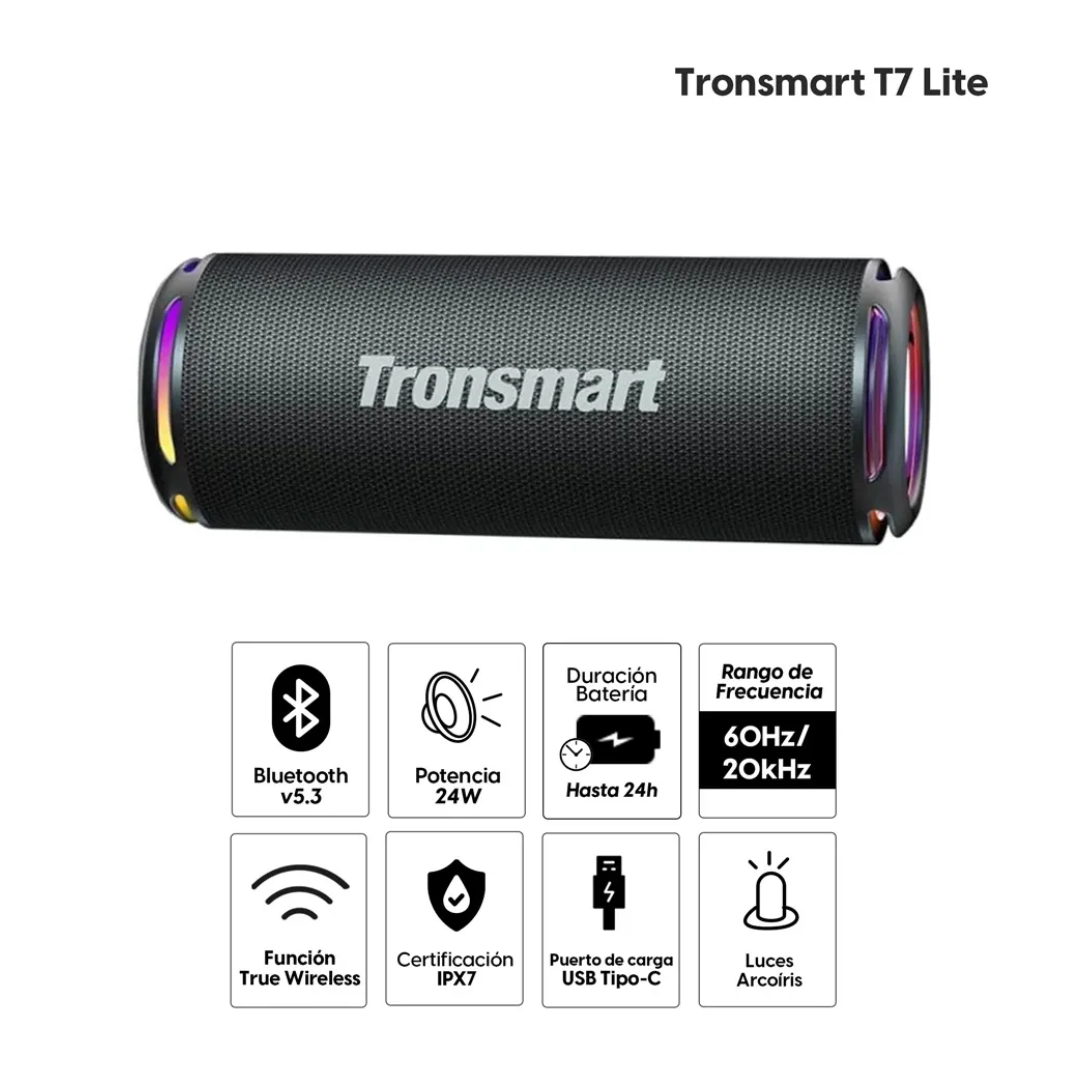 PARLANTE TRONSMART T7 LITE BLUETOOTH 24 HORAS BATERIA LUCES RGB - 2