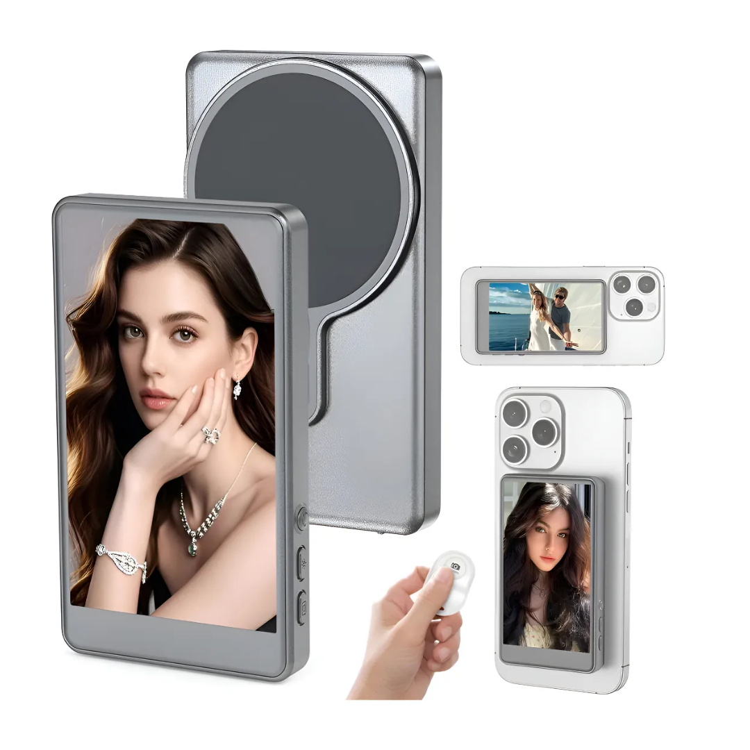 PANTALLA SELFIE MAGNÉTICA PARA IPHONE Y ANDROID CON CONTROL BLUETOOTH Y BRILLO AJUSTABLE SELFIE T1 - GRIS - 1