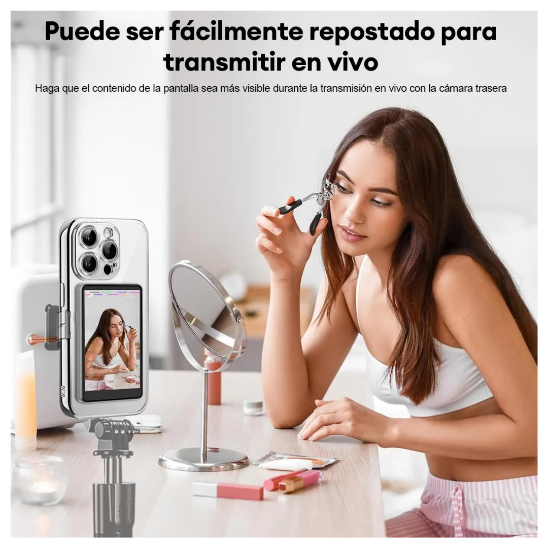 PANTALLA SELFIE MAGNÉTICA PARA IPHONE Y ANDROID CON CONTROL BLUETOOTH Y BRILLO AJUSTABLE SELFIE T1 - GRIS - 4