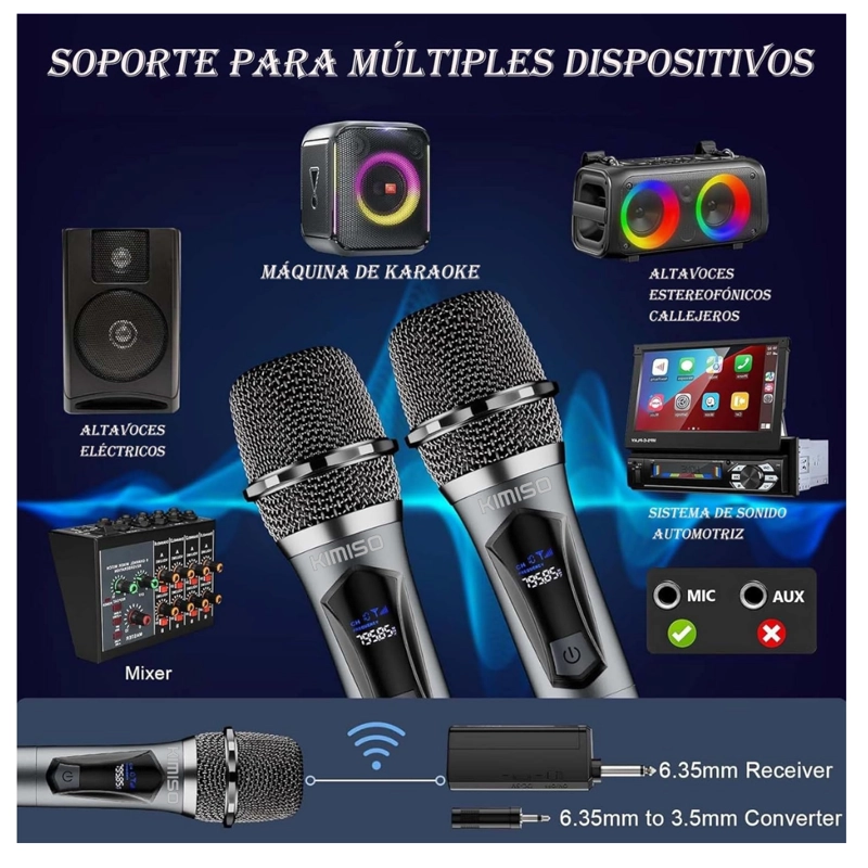 MICRÓFONO INALÁMBRICO KARAOKE DUAL 2 EN 1 RECARGABLE PARA EVENTOS KMS-902MC - 2