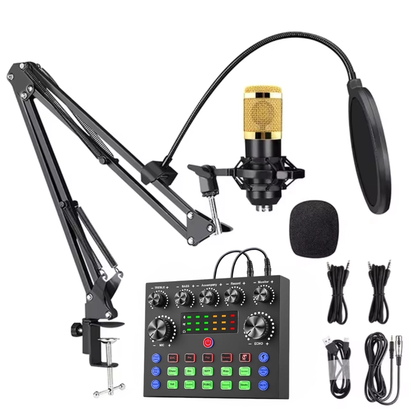 KIT BM-800+V8STZ CONSOLA DE SONIDO + MICROFONO DORADO - 1