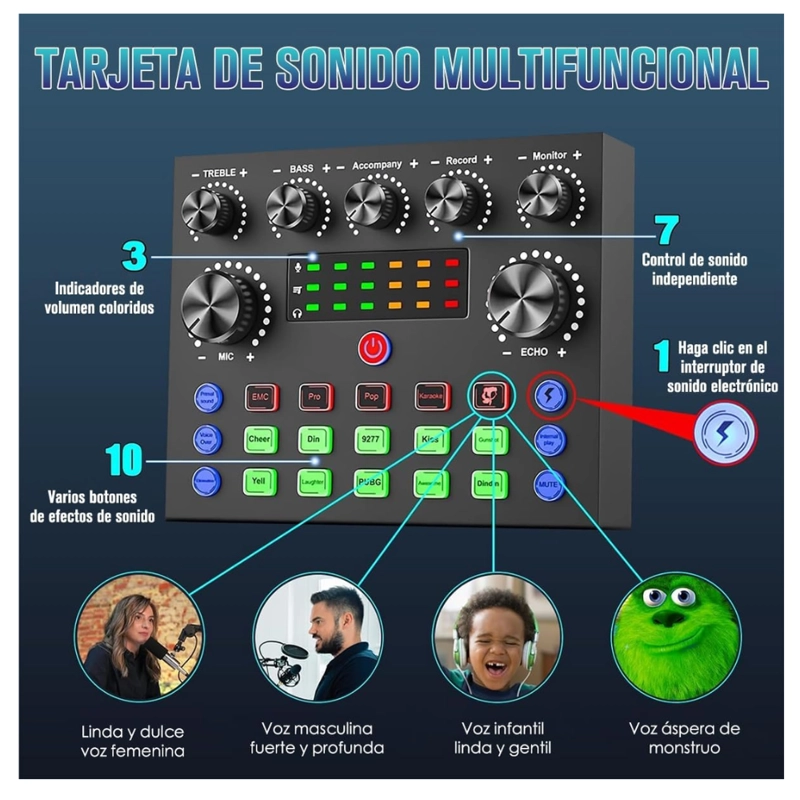 KIT BM-800+V8STZ CONSOLA DE SONIDO + MICROFONO DORADO - 2