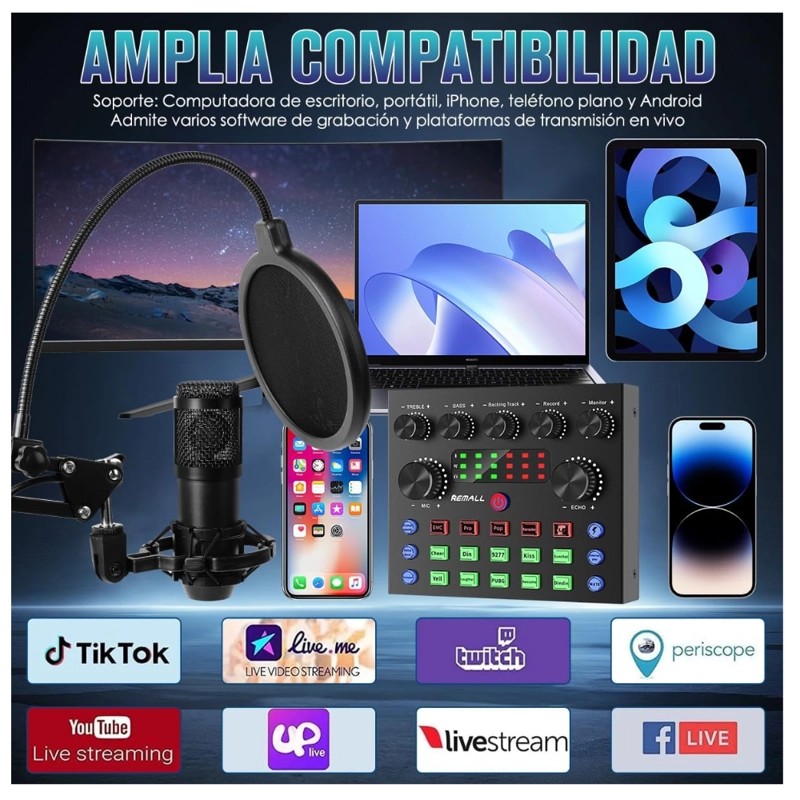 KIT BM-800+V8STZ CONSOLA DE SONIDO + MICROFONO DORADO - 3